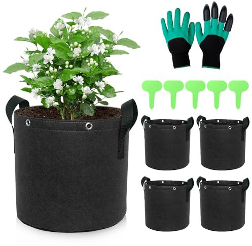 mizikuu 5 Piezas Bolsas de Plantación, 19 L Saco Plantas Bolsa de Cultivo no Tejida Maceta de Cultivo con asa Reutilizable Macetas de Tela para Patatas Tomates Fresas Pimientos Zanahorias