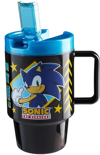 Get Trend Sonic the Hedgehog Kids Water Bottle with Straw 16.9 oz BPA Free Plastic Cup with Lid Handle Reusable Drinking Tumbler for School Gifts for Kids (Black Sonic)