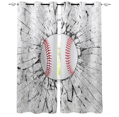 Rptidmv Vorhänge mit Ösen 2er Set Baseball Modern Blickdichte Vorhang Thermovorhang Kälteschutz Verdunklungsvorhänge für Wohnzimmer Schlafzimmer Kinderzimmer 140 x 175 cm (BxH)