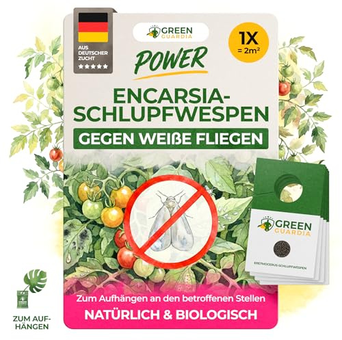 GREEN GUARDIA Encarsia Schlupfwespen gegen weiße Fliege – 1x Karte für 2m² - Natürlich weiße Fliegen bekämpfen, ideal für Innenräume & Gewächshaus, chemiefrei & sicher