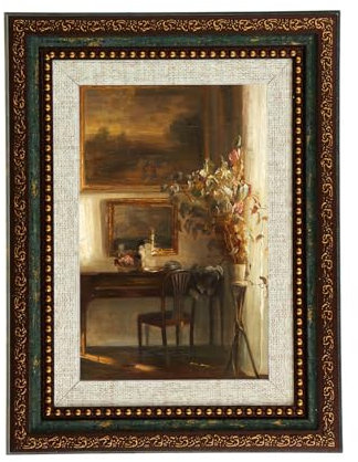 5x7 Vintage Picture Frame Antique Green– 7x5 Retro Green Photo Frame with Wall Hooks, Antique Frame Ornate Design for Home Office Desk Wall Tabletop Display, 13cm x18cm