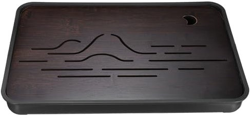 QUARKZMAN Plateau Thé Chinois Gong Fu En Bambou 14.4 Beau Motif Montagne Plateau Thé Meuble Table Thé En Bambou bordeauxtage Avec Boîte Stockage D'eau Pour Boire Du Thé Marron Noir