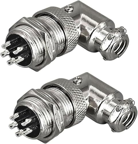 RUNCCI-YUN 2 pezzi GX16 5Pin Aviation Connettore,saldatura, 16 mm Metallo Pannello Montaggio Maschio Femmina Connettore (GX16 5Pin gomito 90 gradi)