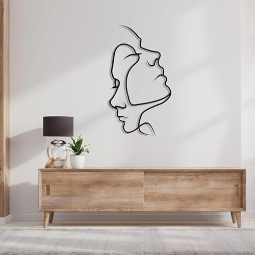 Metallpaar-Gesichtslinien-Wandkunst, minimalistische Frauen-Männer-Gesichts-Wanddekoration, abstrakte Wandskulpturen zum Aufhängen für Schlafzimmer, Wohnzimmer, Flur, Büro, Schwarz, 40 x 22