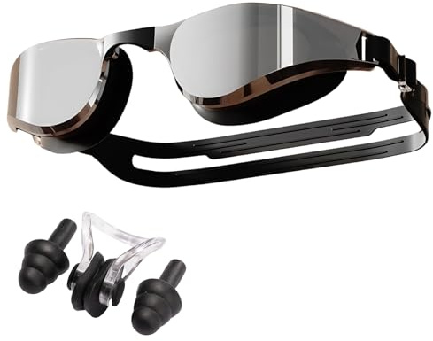 HSTWODE 1Stück Optische Schwimmbrille mit Sehstärke -2,0 bis -6,0, Anti-Beschlag-UV-Schutz, Einteilige Schwimmbrille mit Ohrstöpsel, Kostenlose schöne Box