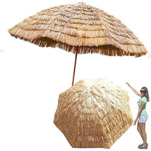 MYUYEE Terrassen-Gartenschirm 200 cm Strandschirm mit Neigung rund für den Außenbereich Strohschirme wasserdicht und UV-beständig acht stabile Streben,
