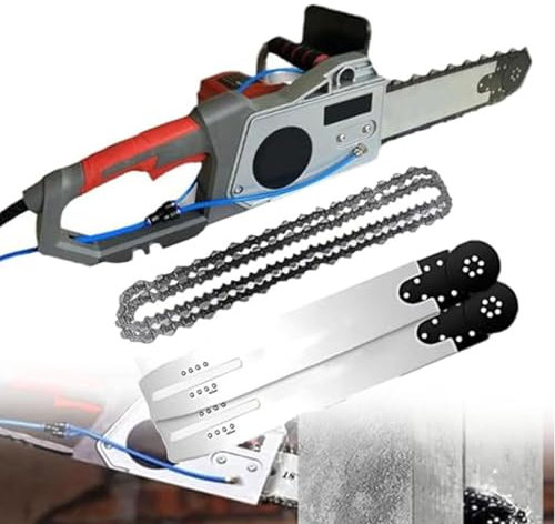 Motosega portatile senza spazzole, motosega elettrica per cemento, sega a catena diamantata per pareti con abbattimento polveri ad acqua, 2 catene/2 barre di guida, per granito, porcellana, legno,480