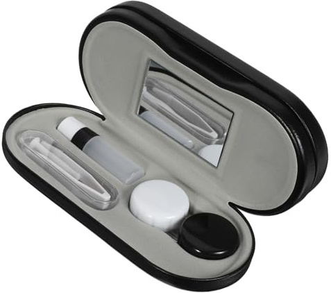 Estuche Pequeño para Lentes de Contacto Portátil, Organizador Práctico | Pu Cuero, Forro Flocado y Plástico, Tamaño Compacto Cabe en Bolso o Maleta, Color Negro