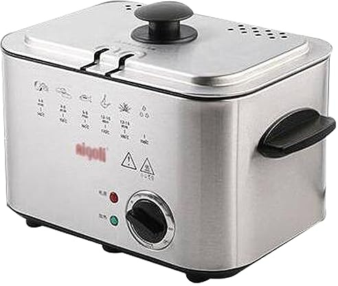 MJMLUCK Friggitrice elettrica con cestello e Coperchio, da banco Commerciale, 4 Litri, in Acciaio Inox, Temperatura Regolabile, per Cucina di casa e Ristorante, 1830 W.