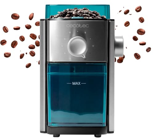 Cecotec Molinillo de Café Eléctrico SteelMill 2000 Adjust Max. 150W, Muelas Planas, 17 Niveles, 250g, Tapa Hermética, Depósito Extraíble, Acero Inoxidable, Cepillo Limpieza