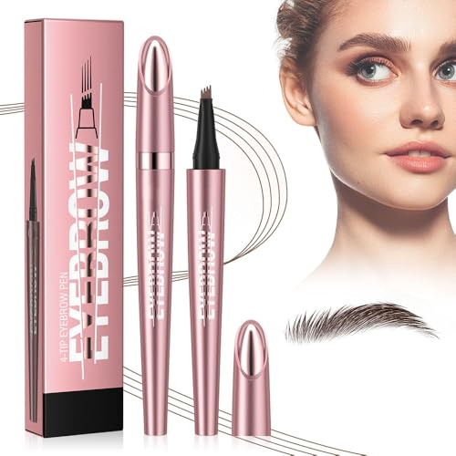 Augenbrauenstift Wasserfest, Magischer 3D Microblading Augenbrauenstift Dunkelbraun Eyebrow Pencil mit 4 Gabelspitze Applikator, Erzeugt Mühelos Natürlich Aussehende Brauen (02# Dunkelbraun)