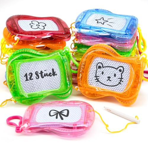 BORISCA 12 stück Mini Maltafel Zaubertafel, Schlüsselanhänger Kinder, Mitgebsel Kindergeburtstag, Give Aways Kindergeburtstag, Party Geschenke, Mini Doodle Board, Kleine Geschenke für Kinder