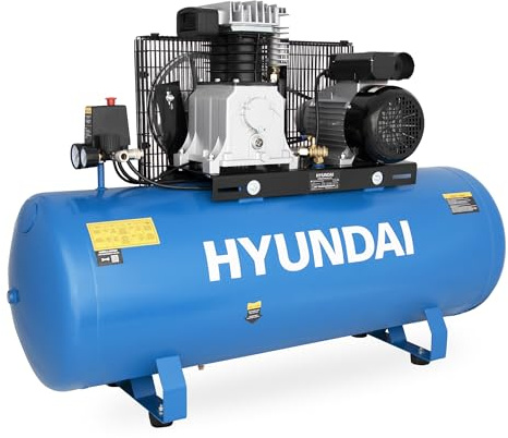 HYUNDAI Kolbenkompressor BAC3150E – Druckluft-Kompressor mit 3 PS (2.2 kW), 150 l Kessel, 10 bar, 230 V, max. Abgabeleistung 250 l/min, Keilriemenantrieb