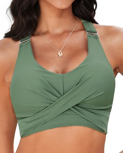 Vetinee Bikini Grün Bikini Top Damen Tankini Olivgrün M