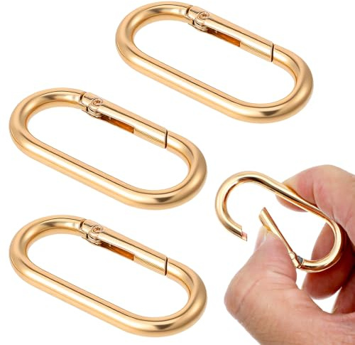 Quilax 3 stycken små karbinhakar, karbinhake oval liten, metall ringkarbinhake, nyckelring, för resor, fiske, camping, vandring, hängmattor, ryggsäck (guld)