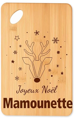Planche à découper Joyeux noël Mamounette cerf - Plateau Apéro en Bambou Cadeau Noël Gravé Collègue Cuisine Barbecue