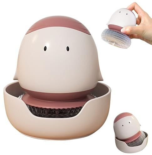 Egg-shaped Dish Cleaning Brush with Liquid Dispenser - Refillable Scrubbing Tool with Suction Cup, Detachable Dish Long Handle Pot Brush for Non-Stick Pans