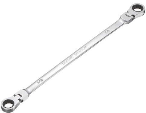 HARFINGTON Double Box End Wrench Extra Long Flex Head Metric 9/16 x 5/8 72-Tooth 12-Point Ratcheting Double Box End Wrench 180 Degree Flex Head CR-V Steel for Garage Repair DIY, Silver