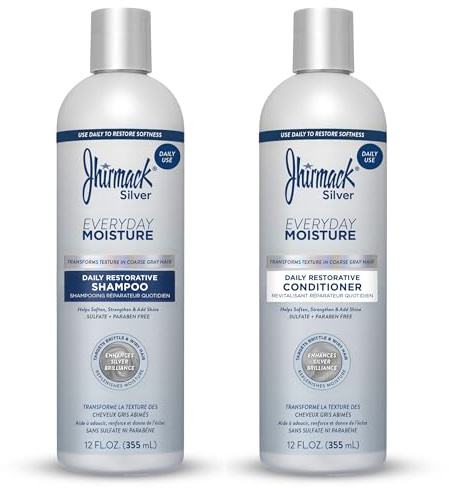 Jhirmack Silver Everyday Moisture Daily Restorative Shampoo and Conditioner Set | For all types of Silver, Grey, and White Hair | 12 fl oz each