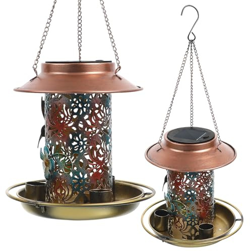 Veemoon Comedero Colgante para Pájaros de Metal Luz Solar para Exterior, Alimentador de Agua y Comida para Jardín, Resistente y Decorativo para Aves al Aire Libre