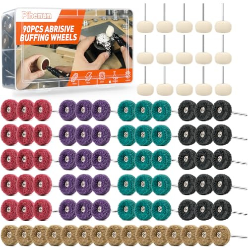 90-delars slipande poleringshjul set – 1/8 tum skaft, 25 mm (1 tum) 80-800 korn, 15 ullfilt poleringshjul, roterande verktyg poleringssats för metall, smycken, trä, glas