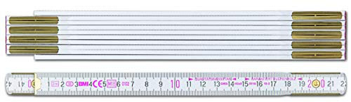 BMI Zollstock 9042, robuster Meterstab aus Buchenholz, 2-Meter-Länge mit Duplex-Teilung, Gliederstärke 3 mm, 10-gliedrig, weiß, Art.-Nr. 980904200
