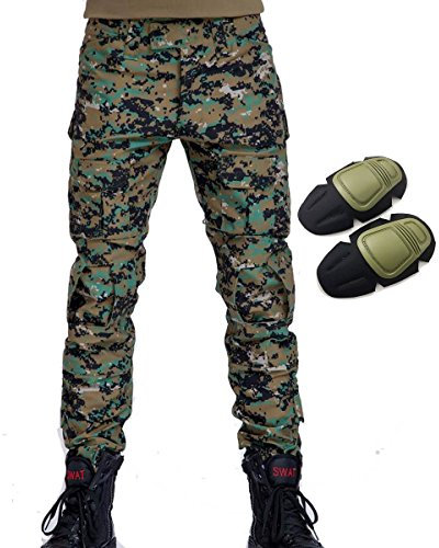 Militär Armee Taktische Airsoft Paintball Shooting Pants Combat Herren Hose mit Knieschützer Digital Woodland, Herren, Woodland, Large
