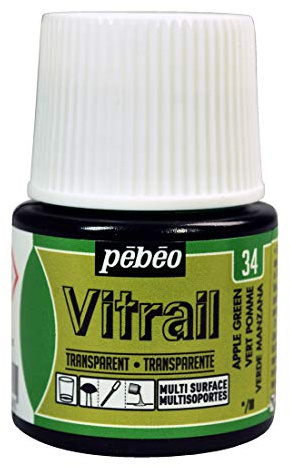 Pebeo Vitrail Stained Glass Effect Glass Paint 45-Milliliter Bottle, Apple Green,Apple Green, 050-034