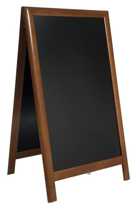 SECURIT - Tableau sur Pied en Bois d'Hévéa Laqué Deluxe - Ardoise Pour Marqueur à Craie Liquide - Pour Restaurant, Bar, Café, Boutique - 70 x 120 cm - Coloris Noyer