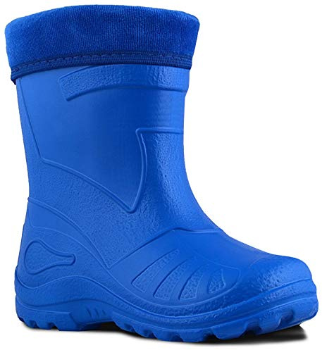 Ultra Light EVA Kids Girls Wellington Boots Rainy Snow Wellies Very Warm Liners (8 UK 25 EU - 16 cm, Blue)
