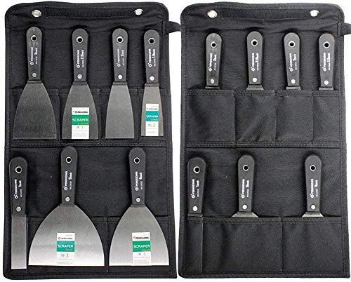 7 Stücke Schaber Spachtel Set 50# Stahl Lackputzmesser Wandschaber mit Schwarze Aufbewahrungstasche Werkzeugtasche GJB56