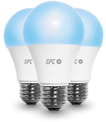SPC Aura 1050: Pack 3 bombillas LED Wi-Fi E27, 10W, 1050lm, iluminación inteligente, luz blanca regulable, luz de color regulable, intensidad regulable, app IoT, Compatible Alexa, Google, Standard