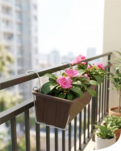 bellissa Blumenkastenhalterung M 8 Stück Stahldraht 4,5 x 11,5 x 16,5 cm | Haken für Blumenkästen (ohne Bohren) für Balkongeländer & Fensterbank aus verzinktem, wetterfesten Stahldraht