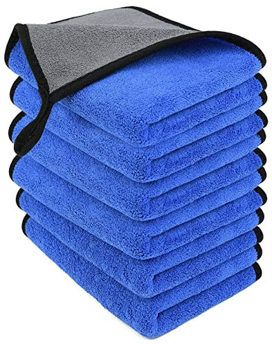 URAQT Microfibre Cleaning Cloths, 6 Pack, Two-layer Thickened Towels, Lint Free Super Absorbent Towel for Household and Car Washing, Drying, Detailing, 40x30cm
