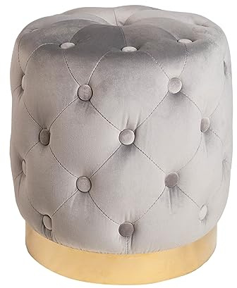 Riess Ambiente Hocker MODERN BAROCK 37cm - grau - Samt | Montiert, Metallsockel, hochwertige Verarbeitung, vielseitig kombinierbar, stabile Konstruktion, bequeme Polsterung, robust
