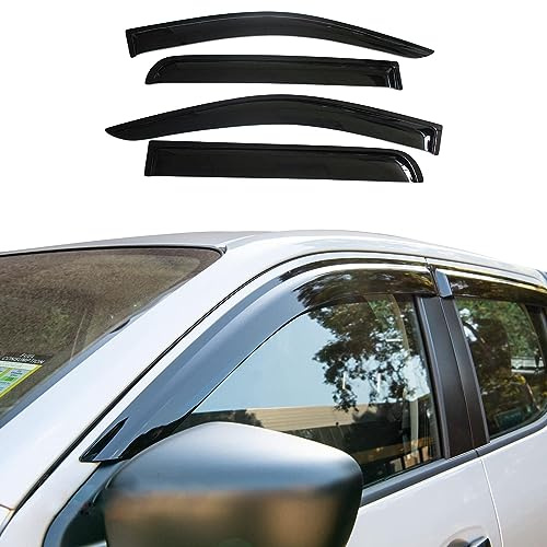 JHCHAN Windabweiser für Nissan Navara 2016-2022 NP300 D23 Double Cab, Stick-on Pickup Regenabweiser Zubehör, Autofenster Sonnen-&Regenschutz, Aerodynamisch, Dark Smoke Acryl - 4 Set | Regenabweiser, 4-teilig, Rauchschwarz