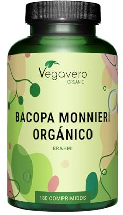 BACOPA MONNIERI BIO Vegavero® | 750 mg | Brahmi con Bacopasidi | NOOTROPICO naturale per Memoria e Concentrazione | 180 compresse | Vegan