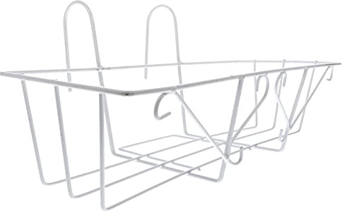 Happyyami Supporto Piante Balcone in Ferro Bianco Sospeso per Ringhiera, Porta Fiori da Esterno Pratico e Design Delicato per Spazi Ringhiere