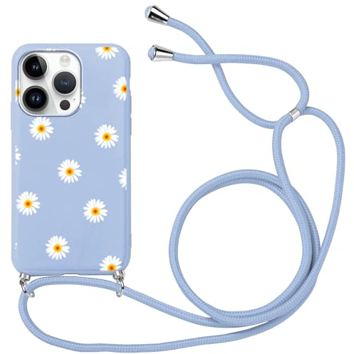 Yoedge Halskette kompatibel mit Apple iPhone 13 Pro Max 6,7 Zoll, Handyhülle mit Kordel, ultradünn, weich, TPU, Bumper Schutzhülle aus TPU, 360 Grad stoßfest, mit verstellbarem Kordelzug, Margerite