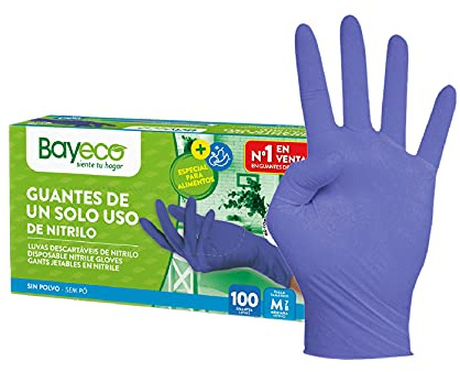 Bayeco - Disposable Nitrile Gloves - Blue - Environmentally Friendly - Rolled Edge - Textured Fingers for Better Grip - Pack of 100 - Dispenser Pack - M
