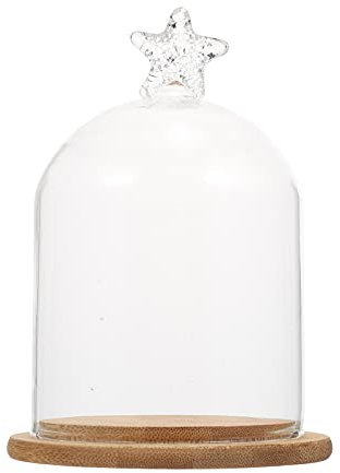 BESPORTBLE Cúpula Cristal Jarra Domo Campana con Base de Madera Natural 15 cm - Campana Cristal Decorativa Transparente con Base para Centros de Mesa, Plantas, Rocas, Muestras de Decoración