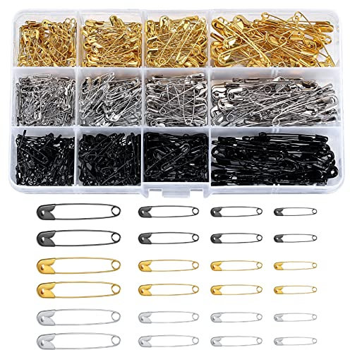 540 Stück Sicherheitsnadeln Sortiert, Kleidung Sicherheitsnadeln klein mittelgroß für Kunsthandwerk Nähen Kleidung Kunst, Gold Silber Schwarz, 19 mm, 22 mm, 28 mm, 38 mm (DREI Farben -540)
