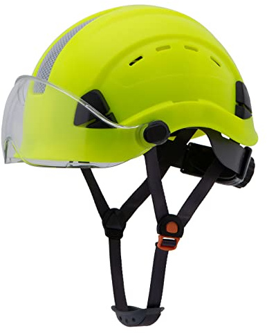 UNINOVA OSHA Hard Hat with Visor ANSI Z89.1 Approved Vented Safety Helmet Cascos De Construccion with Visor Construction Forestry Aborist Tree Work Hardhats(T3 Lime Clear)