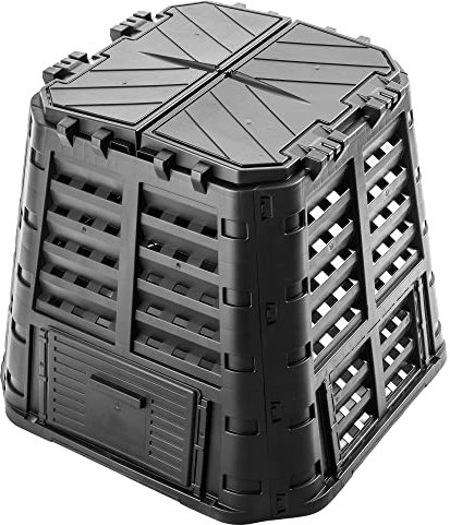 Compost Kadax, sistema di compostaggio nero, composti di plastica, compost termico resistente al tempo con coperchio pieghevole (480L)