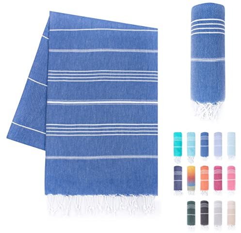 LAYNENBURG telo mare premium con frange annodate a mano - 100% cotone Telo fouta hammam 95x180 cm - OEKO-TEX 100 - telo hamam grande - asciugamano sauna e pestemal (Blu ciel)
