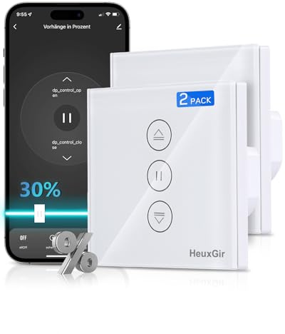 HEUXGIR 2Pack Interrupteur Volet Roulant Connecté, 86x86mmInterrupteur Tactile pour Rideau de Fenêtre Compatible avec Alexa, Google Home, Contrôle de Pourcentage et Commande Vocale Fil Neutre Requis