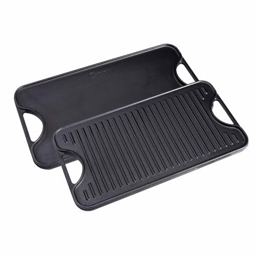 VICTORIA Plancha Cocina Hierro Fundido Esmaltado Inducción Parrilla Doble Reversible 47 X 25cm para Fuego, Barbacoa, Horno, Vitrocerámica, Gas, Libre de Tóxicos sin PTFE