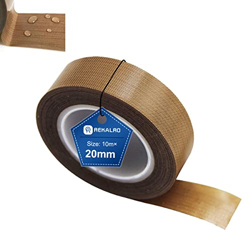 REKALRO Teflon-tejp/PTFE-tejp, högtemperaturlim, 3D-skrivar-högtemperaturband, vakuumtejp, isoleringstejp för vakuummaskin, hand- eller pulsförsegling (20 mm x 10 m)