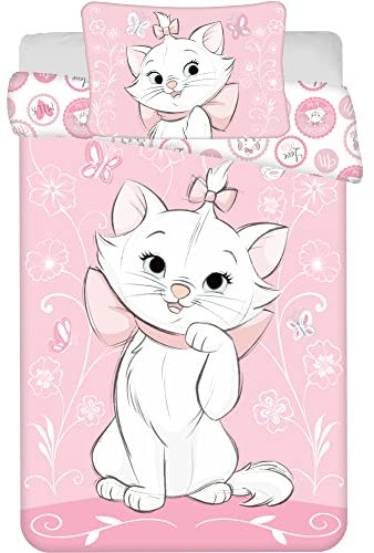 Kinderbettwäsche 100x135 cm Marie Aristocats mit Kissenbezug 40x60 cm, Baby Bettwäsche ideal für 60x120 und 70x140 cm große Betten, Bettwäsche 100x135 Set für die Allerkleinsten 100% Baumwolle