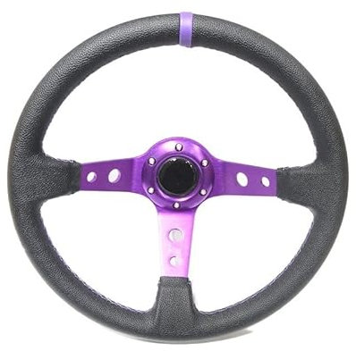 KTHVZ Sportlenkrad Rennsport-Rennsport-14-Zoll-350mm tiefes konkaves Drift-Lenkrad/PVC Lenkrad Holzlenkrad (Color : Purple Frame)